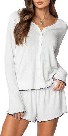 Edikted Chelsey Pointelle Button-Up Top in White at Nordstrom, Size X-Small