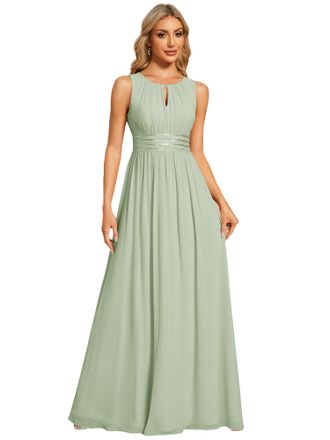 Ever-pretty Womens Crew Neck Sleeveless A Line Hollow Out Pleated Maxi Fromal Dress Mint Green 16