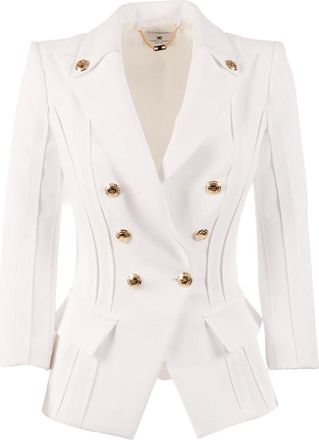 Elisabetta Franchi Blazers, female, White, Size: L Double-layer Stretch Crepe Jacket