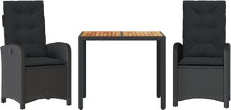 vidaXL Vidaxl - Set Comedor De Jard&iacute;n 3 Pzas Con Cojines Rat&aacute;n Sint&eacute;tico Negro