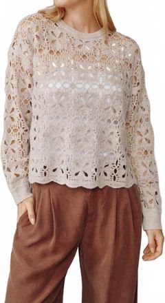 Bella Dahl Crochet Crew Neck Sweater In Almond
