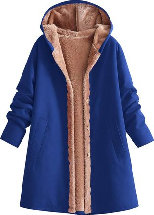 Generic Winter Jacket Womens Fleece Coat with Hood Fashionable Longline Warm Winter Coat Warm up Outfits Winter Jackets Ladies Oversized Fleece Lined Tops Clo