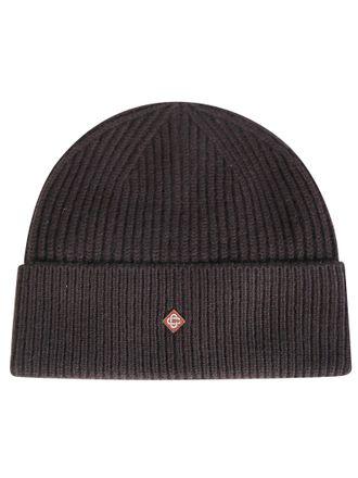 Casablanca Ribbed Knit Beanie with Folded Cuff and Emblem