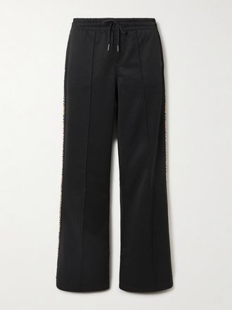 Burberry Pantaloni Sportivi Svasati In Jersey Con Finiture In Piqué A Quadri - Nero