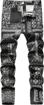 Generic Cargo Trousers Mens Jeans Stretch Fashionable Colour Contrast Jeans Trousers Printed Patchwork Straight Leg Mens Trousers Stretch Outdoor Midi Waist E