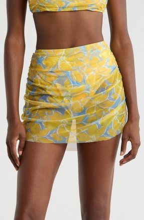 Hutch Tawnie Skirted Bikini Bottoms in Yellow Gardenias at Nordstrom, Size X-Large