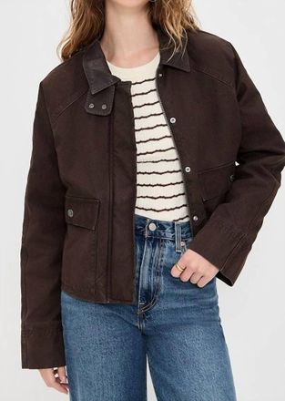 Veronica Beard Arlo Barn With Coated Collar Jacket In Dark Umber