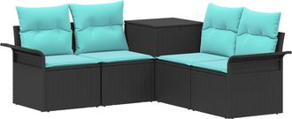 vidaXL Juego De Sof&aacute; 5 Uds. Negro Y Azul Rat&aacute;n Sint&eacute;tico Y Acero Vidaxl