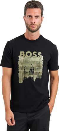 HUGO BOSS Tops, Heren, Zwart, 2Xl, Casual Zwart T-shirt met Creatief Logo