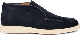 Santoni Mens Suede Slip-On Loafers Blue Calfskin