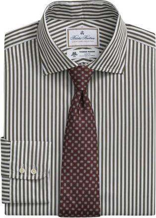 Brooks Brothers Gestreepte Regular Fit Thomas Mason Overhemd met English Spread Collar - Heren - Zakelijke Overhemden - Groen - L - Katoen - Overhemden