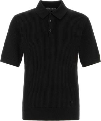Dolce & Gabbana Black Cotton Ribbed Polo