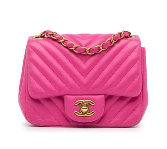 Chanel Pink Lambskin Chevron Mini Flap Bag