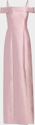 Kay Unger Edith Jacquard Off-The-Shoulder Column Gown