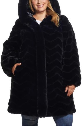 Gallery Hooded Faux Fur Jacket in Black at Nordstrom, Size 1X