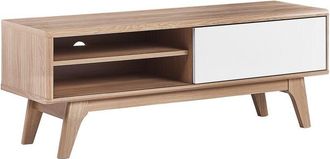 Beliani Mueble de TV madera clara blanco estante almacenaje gestión de cables moderno Buffalo