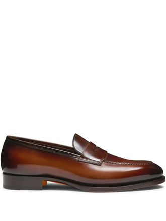 Santoni leather loafers - men - Calf Leather/Calf Leather/Leather - 8 1/2 - Brown