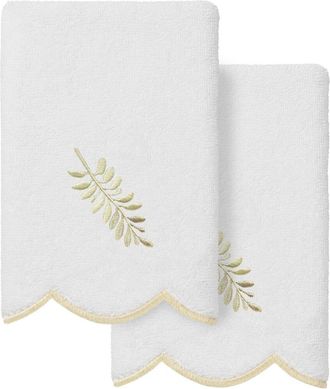 Linum Home Textiles 100% Turkish Cotton Fern Toss Scallop 2Pc Embellished Fingertip Towel Set