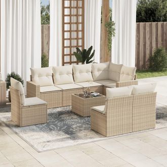 vidaXL Set De Sof&aacute;s De Jard&iacute;n 9 Pzas Con Cojines Rat&aacute;n Sint&eacute;tico Beige Vidaxl