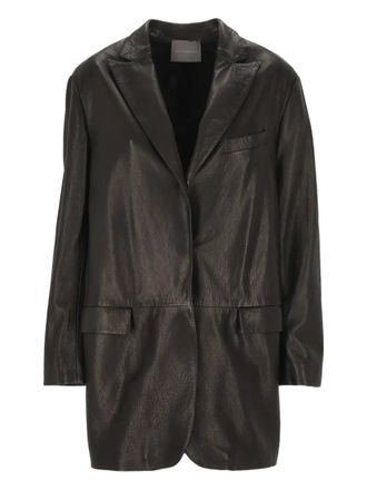 Lorena Antoniazzi leather single-breasted coat - women - Sheepskin/Acetate/Polyester - 40 - Black
