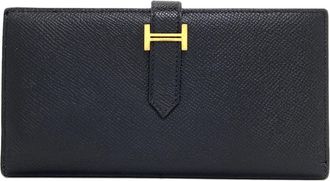 Herm&egrave;s Black Epsom Leather Long Wallet (Bi-Fold) (Pre-Owned)