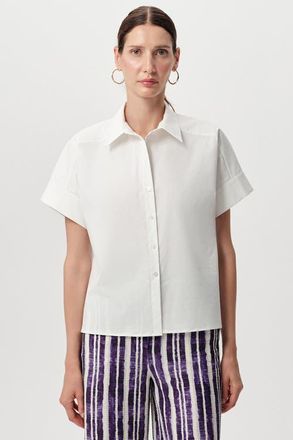 Exquise Tegan Shirt Collar Short Sleeve Poplin Shirt in White at Nordstrom, Size X-Large