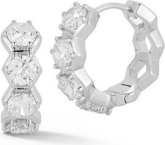 Glaze Jewelry Cubic Zirconia Hexagon Huggie Hoop Earrings in Silver at Nordstrom Rack