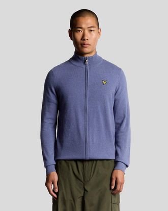 Lyle & Scott Mens Lambswool Blend Zip Cardigan - Grey - Indigo Blue - Size X-Small