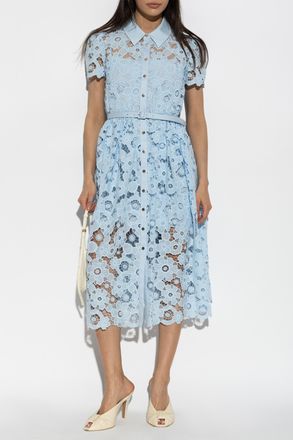 Self Portrait Lace Dress With Belt, Womens, Light Blue