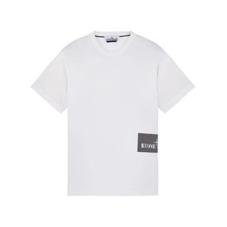 Stone Island Wit Print Katoenen T-shirt Slim Fit - Heren - T-shirts - Wit - XL - Katoen - Tops