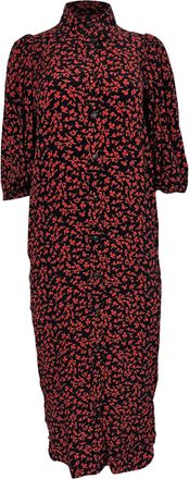 Ganni Ganni Printed Button-Down Midi Shirt in Dress in Red Viscose