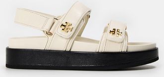 Tory Burch Tory Burch Womens Kira Leather Logo Print Slide Sandals in New Ivory Goat Leather - Size UK 5.5