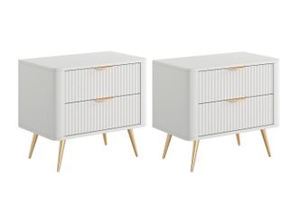 Vente-Unique Set de 2 mesitas de noche - 2 cajones - Blanco y dorado - ELONARIA de Pascal Morabito