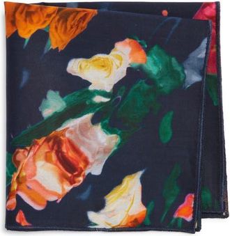 Clifton Wilson Navy & Fuchsia Floral Cotton Pocket Square at Nordstrom