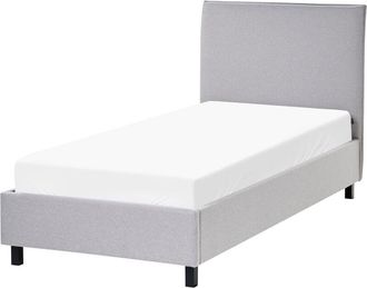 Beliani Marco De Cama Tapizado En Tela Gris Con Patas De Madera 90 X 200 Cm Listones Cabecero Minimalista Estilo Escandinavo Sennez