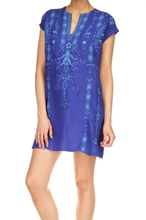 Johnny Was Taria Paneled V-Neck Linen Dress In Midnight Blue