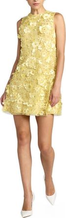 Mac Duggal Floral Beaded Mesh Sleeveless Trapeze Mini Dress in Yellow at Nordstrom, Size Medium