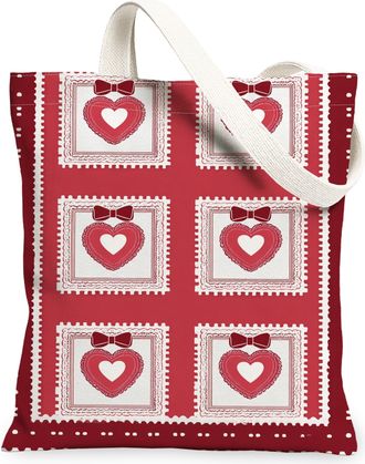 Generic ValentineS Day Hearts Canvas Tote Bags, Retro Love Pattern Reusable Grocery Bags, Lightweight Washable Shoulder Strap Canv, Red, 13x15 Inch
