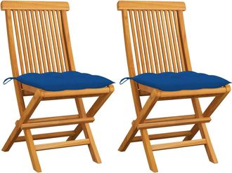 vidaXL Vidaxl - Sillas De Jard&iacute;n 2 Uds Madera Maciza De Teca Con Cojines Azules