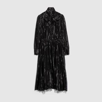 Gucci Pinstripe Silk Organza Chemisier Dress, Black