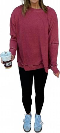 Mono B Waffle Ribbed Pullover In Garnet Red