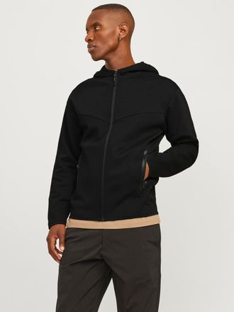 Jack & Jones Sweatjacke JACK & JONES JCOFUSION SWEAT ZIP HOOD NOOS, Herren, Gr. XXL, schwarz, angeraute Sweatware, Obermaterial: 58% Polyester, 42% Baumwolle, unif
