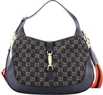 Gucci Black Gg Print Denim Canvas Jackie 1961 Hobo, Never Carried (Authentic Pre-Loved)