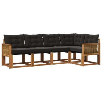 vidaXL Conjunto De Sof&aacute;s De Exterior Con Coj&iacute;n 5 Pcs Natural Y Negro Vidaxl