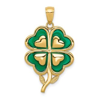 Diamond2Deal 10k Yellow Gold 4-Leaf Clover Pendant with Enameled Tips