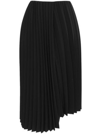 Saint Laurent Black Asymmetric Pleated Midi Skirt