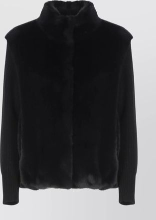 Herno faux fur high neck ribbed sleeves jacket