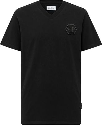 Philipp Plein Camiseta con bordado de hex&aacute;gono y cuello en V - Tops - Hombre - Negro - 4XL
