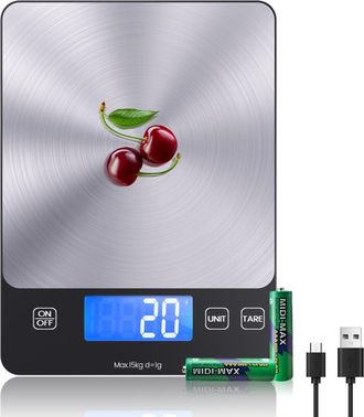 OEM [recargable Y Hasta 15 Kg] B&aacute;scula De Cocina Digital, B&aacute;scula Electr&oacute;nica Usb-c, B&aacute;scula De Alimentos De Alta Precisi&oacute;n De 1 G / 0,1 Oz, Funci&oacute;n De Du