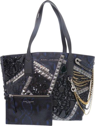 Marc Jacobs Black Blue Leather Tote Bag (Pre-Owned)